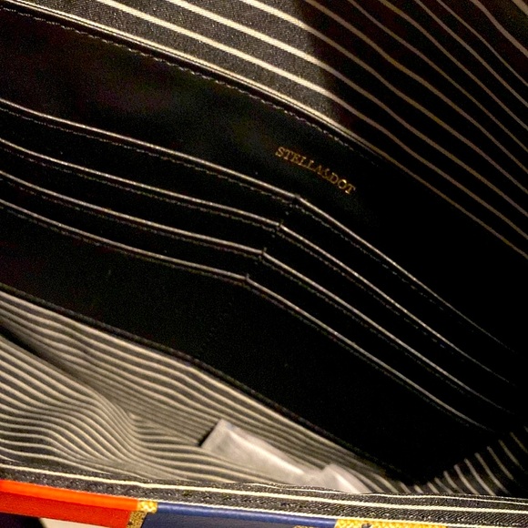 NWOT [Stella & Dot] Leopard Orange/Navy Striped Magnetic Oversized Clutch/Wallet - Picture 9 of 13